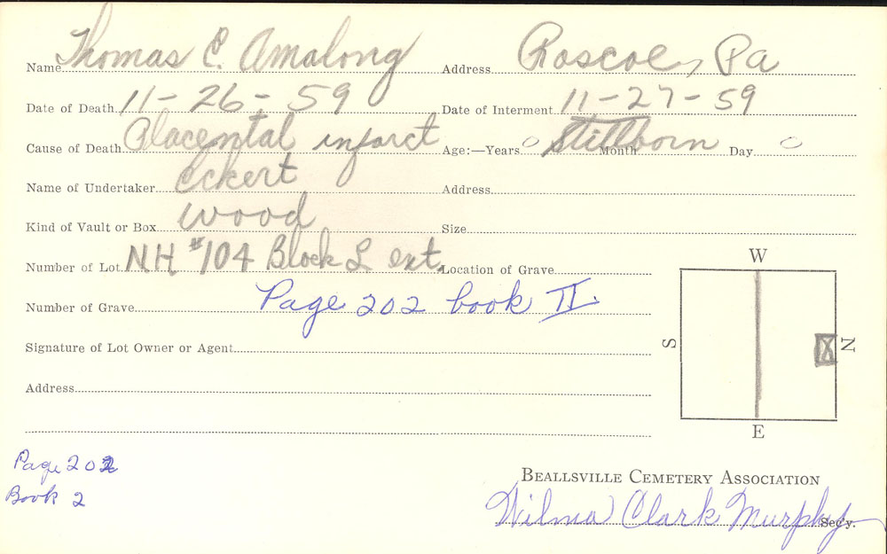 Thomas E. Amalong burial card